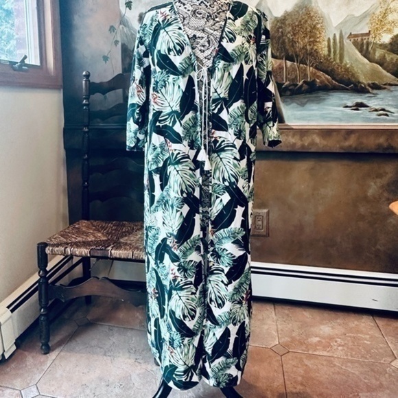 ✨🏝️ Racheal Zoe Palm Leaf Longline Kimono 👘 OS ✨🌴 NWOT🌴 - Picture 9 of 11